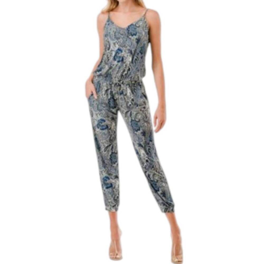 NEW ARIELLA high rise paisley jumpsuit in blue, multi